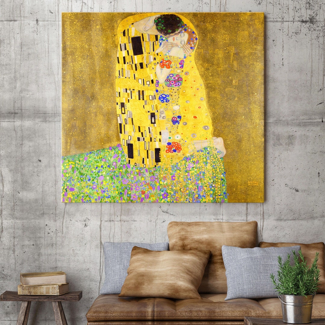 The Kiss by Gustav Klimt Square Canvas Print, Faimouse Art Print, Home ...