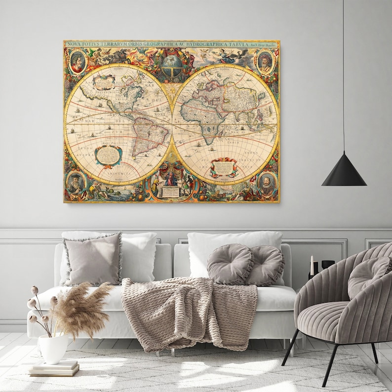 Antique World Map Canvas Old World Map Canvas Map Poster Etsy