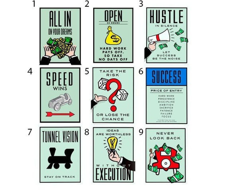 MONOPOLY Motivational Quotes Print Wall Art Poster Etsy