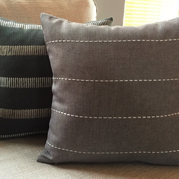 Decorative Grey Textured Pillow Cover. Textured Grey with Ivory Embroidery Cord Pillow Cover. Designer Pillow. Grey Accent Pillow.