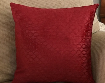 Garnet Velvet Textured Pattern Decorative Pillow Cover.  Rich Red Garnet with Soft Textured Velvet Pattern. Designer Velvet Pillow Cover.
