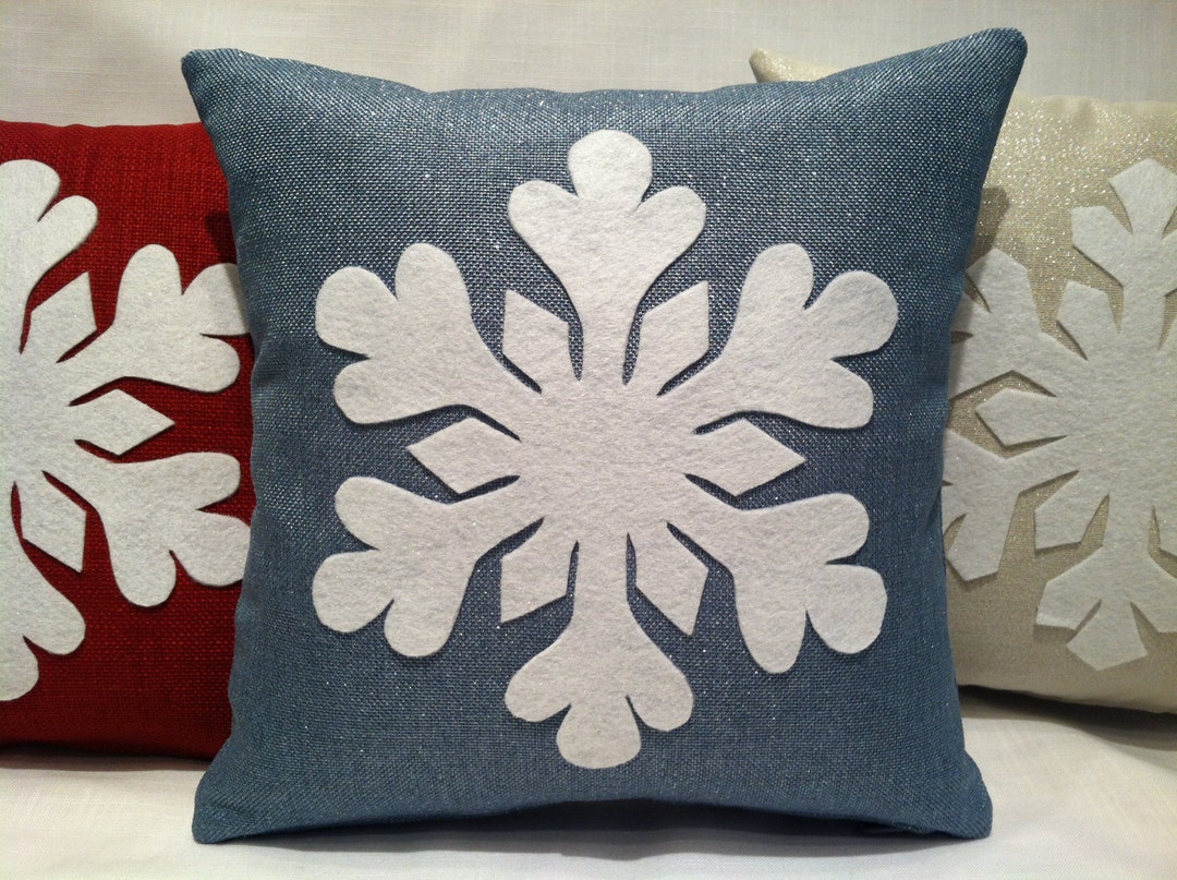 Sparkly Blue Snowflake Pillow Cover, Christmas Snowflake Pillow Cover