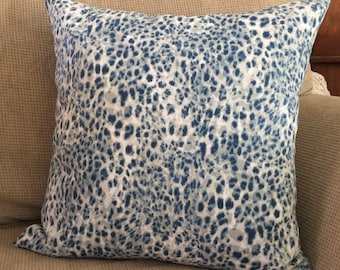 Blue Leopard Animal Print Pillow Cover. Blues Grey Ivory white