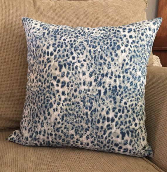 Blue Leopard Animal Print Pillow Cover. Blues Grey Ivory white. 100 Cotton Duck Designer Fabric. Decorative Animal Print Pillow Cover. Etsy