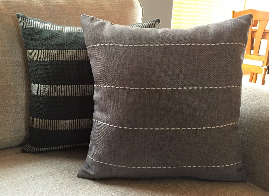 Decorative Grey Textured Pillow Cover. Textured Grey With Ivory