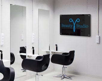 Acrylic Business Logo Standoff Sign, Up to 30"x20" - Custom 3d modern, salon spa office makeup eyelash signage floating wall