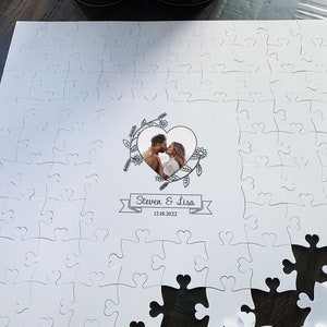 Acrylic Puzzle Wedding Guestbook with Photo floral circle design jigsaw alternative guestbook puzzle guest book unique mr and mrs image 7