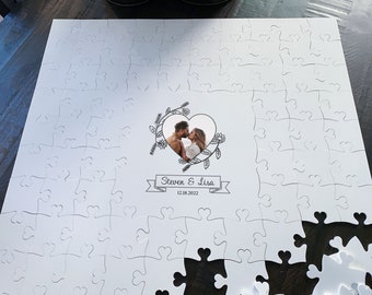 Acrylic Puzzle Wedding Guestbook with Photo - floral heart design jigsaw alternative guestbook puzzle guest book unique mr and mrs