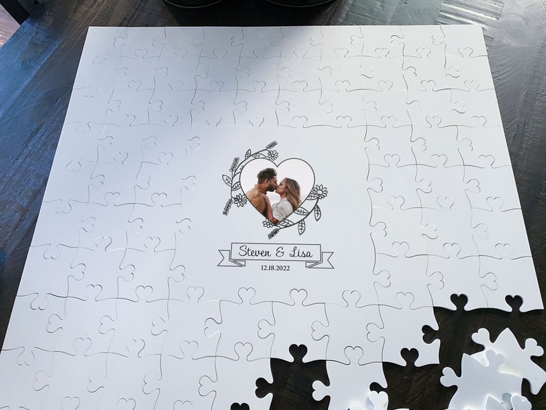 Acrylic Puzzle Wedding Guestbook with Photo floral circle design jigsaw alternative guestbook puzzle guest book unique mr and mrs image 7