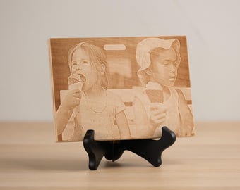 Engraved Wood Photo - engraved photo on wood, custom wood photo, engraving on wood, wood portrait, personalized gift, family pets graduation