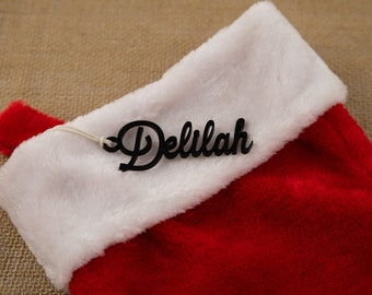 Acrylic Stocking Gift Tags, Personalized Stock Name tag - Gold Mirror, Silver Mirror