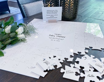Acrylic Baby Shower Puzzle Guestbook, Personalized Print - jigsaw alternative puzzle guest book new baby boy girl party