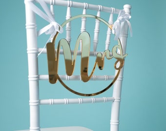 Set of 2 - Mr Mrs, Bride & Groom acrylic chair signs - Wedding chair sign, mr and mrs sign, Round