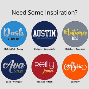 May include: A collage of nine colorful circles with names and text. The circles are arranged in a 3x3 grid. The names include Dash Kennedy, Austin Bradley, Autumn Rose, Ava Sage, Reilly James, and Alyssa. The text below the circles includes descriptions like "Delightful + Rocky", "College + Lemonade", "October + Searocks", "Back + Vonique", "Vonique + Back", and "Laundry".