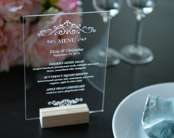 Acrylic Dinner Menu (Set of 10+), Choose Your Fonts - Wedding Engagement Bar Bat Mitzvah Dinner, Clear Transparent Menu, Rehearsal Dinner