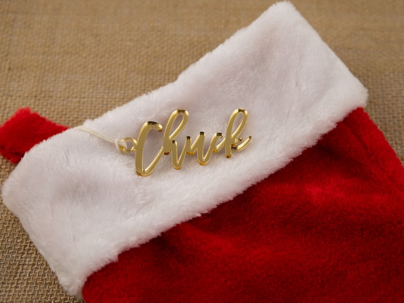 Acrylic Stocking Gift Tags Personalized Stock Name tag Gold Etsy