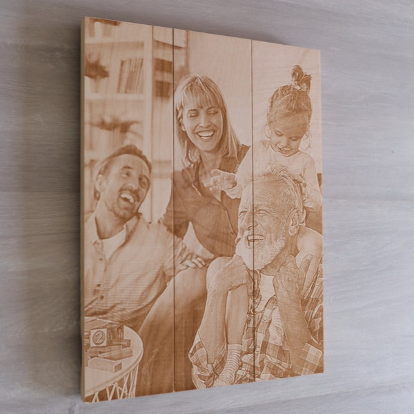 Engraved Wood Photo Pallet - engraved photo on wood, custom wood photo, engraving on wood, wood portrait, grandparents gift