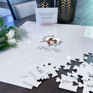 Acrylic Puzzle Wedding Guestbook with Photo floral circle design jigsaw alternative guestbook puzzle guest book unique mr and mrs image 8