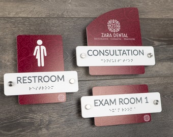 Standoff Room Name Signs, ADA Compliant Braille Raised 3d lettering - Dental medical office signs, Bathroom, Reception, Custom Room Names