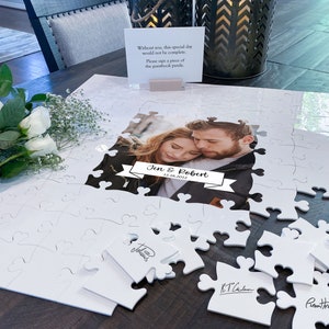 Acrylic Puzzle Wedding Guestbook with Photo floral circle design jigsaw alternative guestbook puzzle guest book unique mr and mrs image 4