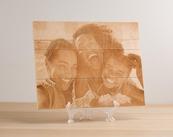 Engraved Wood Photo Pallet - engraved photo on wood, custom wood photo, engraving on wood, wood portrait, grandparents gift