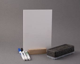 Acrylic Memo Board with Stand - blank clear white board dry erase message board, erasable, reusable, message center, lesson plan