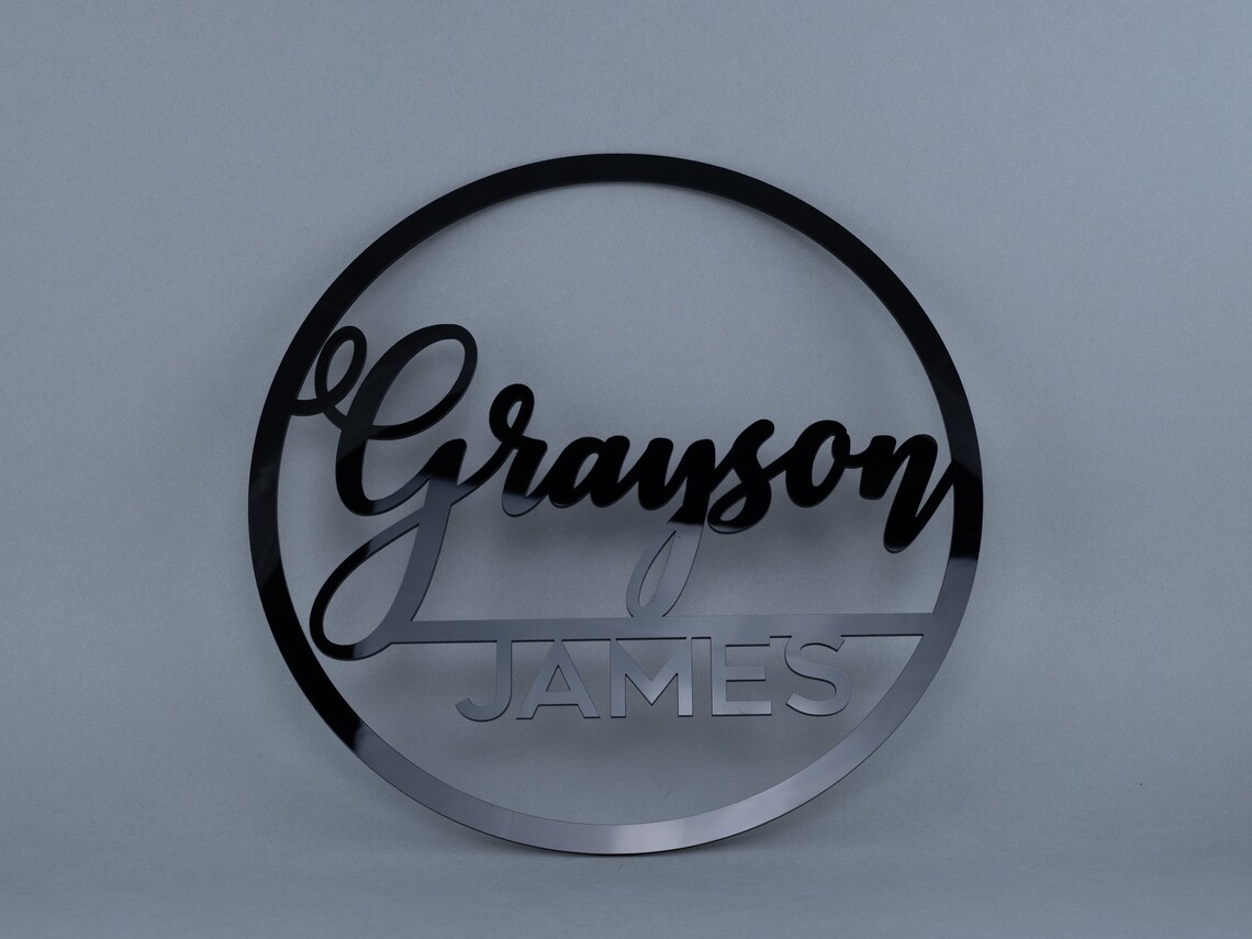 Round Baby Name Sign Acrylic Wood Baby Boy Custom Baby Etsy