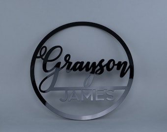 Round baby name sign - acrylic, baby boy, custom baby name sign, nursery sign, nursery artwork, custom name sign,