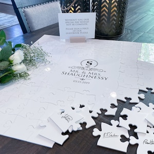 Acrylic Puzzle Guestbook, Personalized Printed Last Name jigsaw alternative guestbook puzzle wedding guest book unique mr and mrs image 1