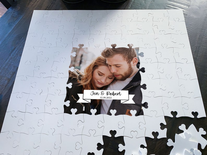 Acrylic Puzzle Wedding Guestbook with Photo floral circle design jigsaw alternative guestbook puzzle guest book unique mr and mrs image 3