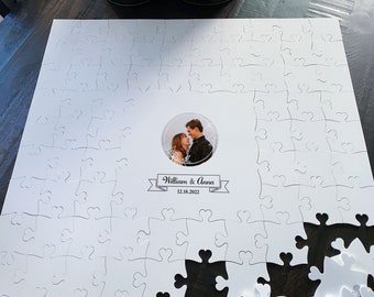 Acrylic Puzzle Wedding Guestbook with Photo - wreath circle design jigsaw alternative guestbook puzzle guest book unique mr and mrs