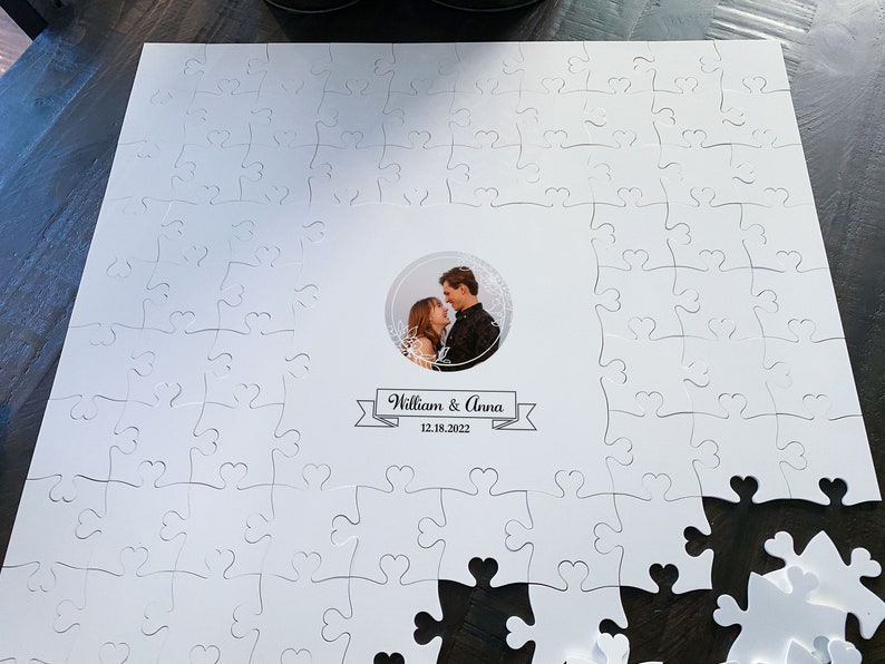 Acrylic Puzzle Wedding Guestbook with Photo floral circle design jigsaw alternative guestbook puzzle guest book unique mr and mrs image 2