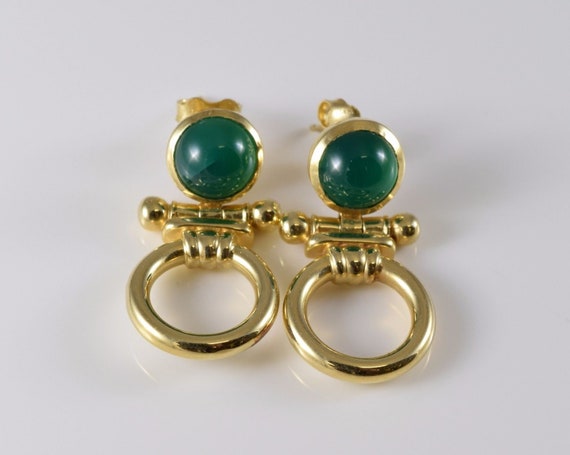 Vintage 14K Yellow Gold Green Stone Earrings