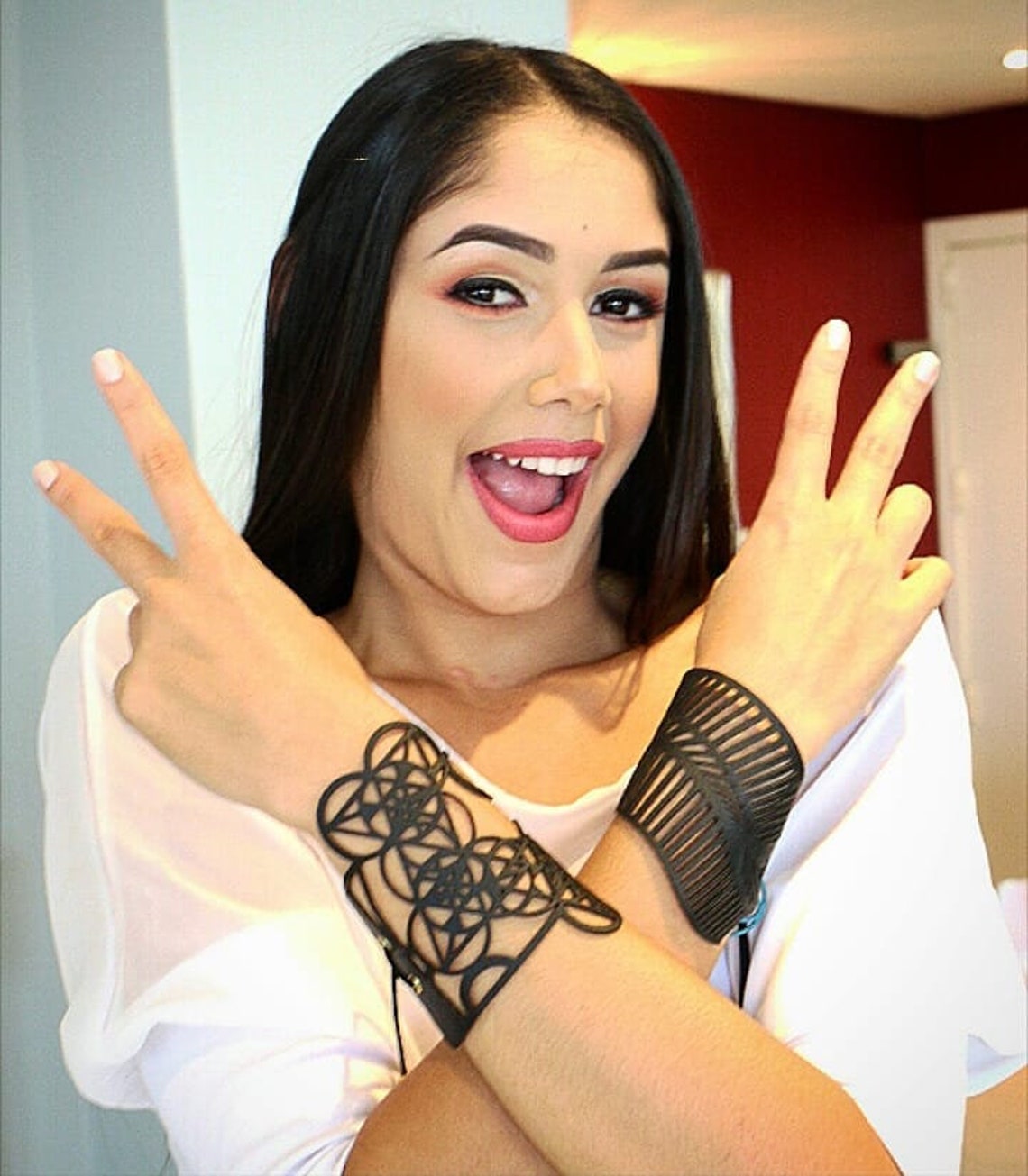 Black Leather Cuff Bracelets for Women Adjustable Leather Etsy