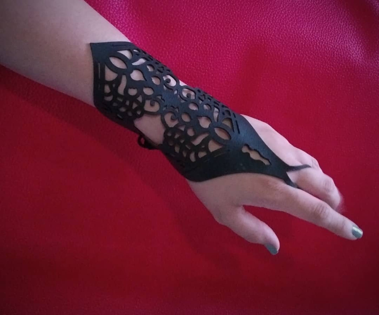 Fingerless leather gloves women leather finger ring bracelet Etsy