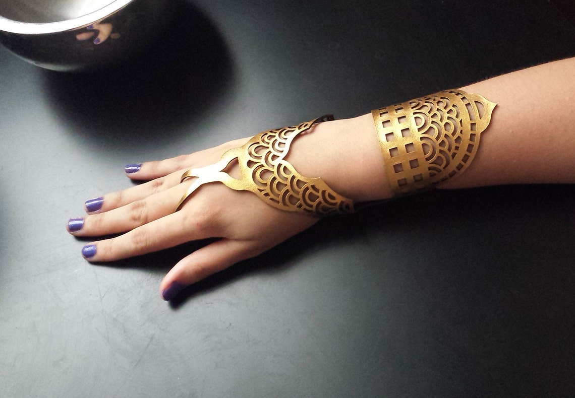 Womens Finger Wrist Bracelet Black Vegan Leather Bracelets Etsy