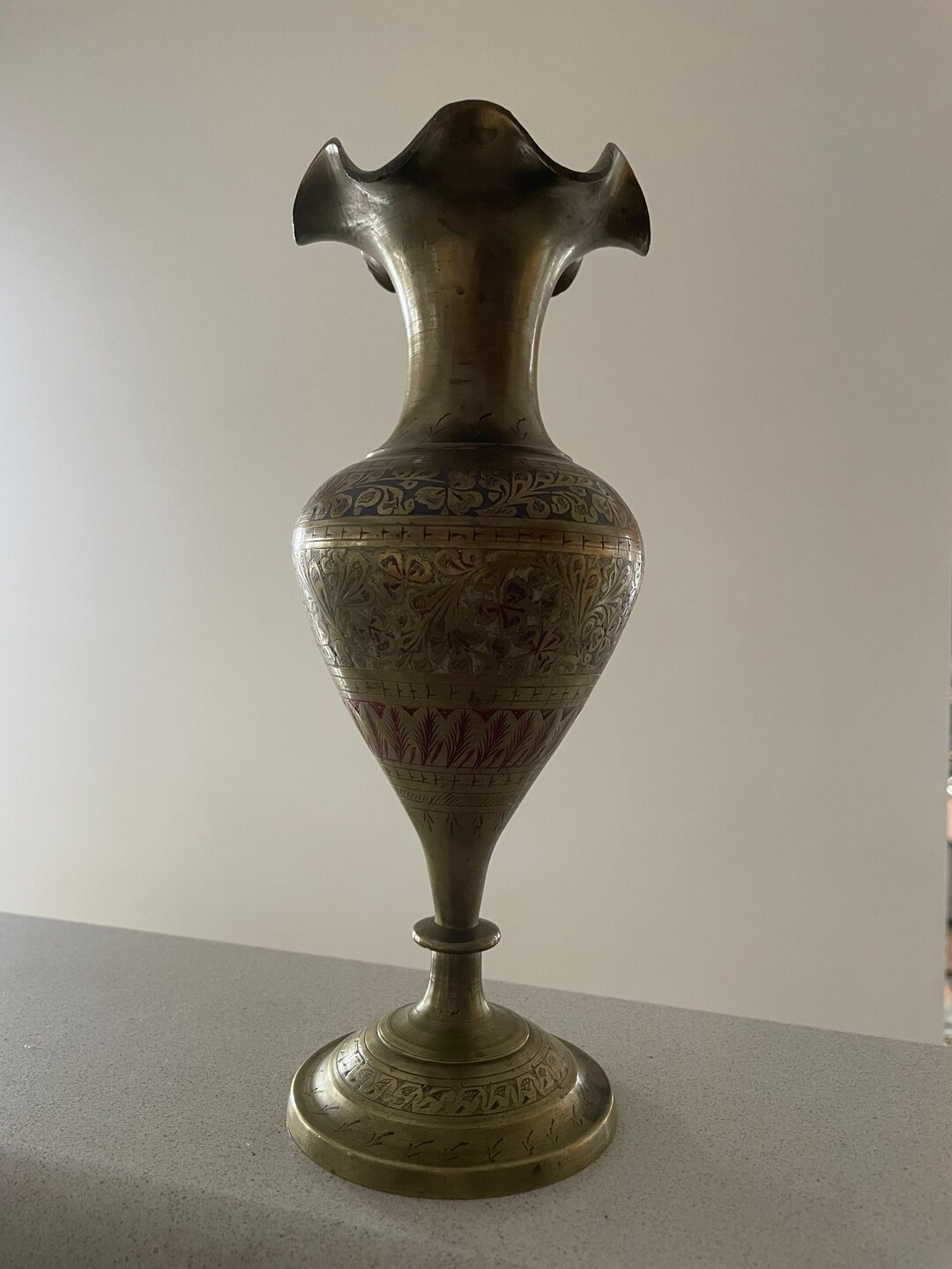 Vintage Solid Brass Vase With Floral Design Etsy