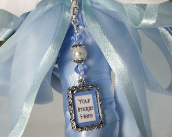 Wedding Bouquet Charm, Memory Charm, Something Blue, Photo Charm, Gift for the Bride, Bridal Accessory, Clear Crystal, Pearl, Keepsake