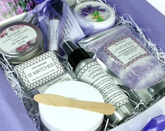 Lavender Spa Gift Set, Handmade Bath & Body Products, Relaxation Box, Self Care Package, Women, Birthday Present, Mother's Day, Girlfriend