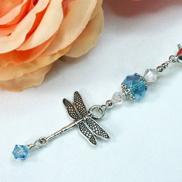 Wedding Bouquet Charm, Something Blue, Dragonfly Charm, Gift for the Bride, Bridal Accessory, Blue Crystal Accents, Keepsake, Silver