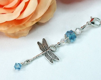 Wedding Bouquet Charm, Something Blue, Dragonfly Charm, Gift for the Bride, Bridal Accessory, Blue Crystal Accents, Keepsake, Silver