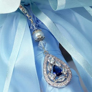 Wedding Bouquet Charm, Something Blue for Bride, Gift, Pearl Accent, Crystal Charm, Bridal Keepsake, Accessory, Vintage, Victorian Tradition