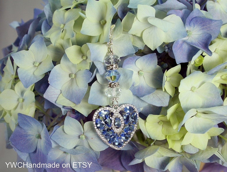 Wedding Bouquet Charm Something Blue Heart Charm Cubic Etsy