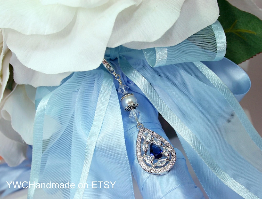 Wedding Bouquet Charm, Something Blue for Bride, Gift, Pearl Accent ...
