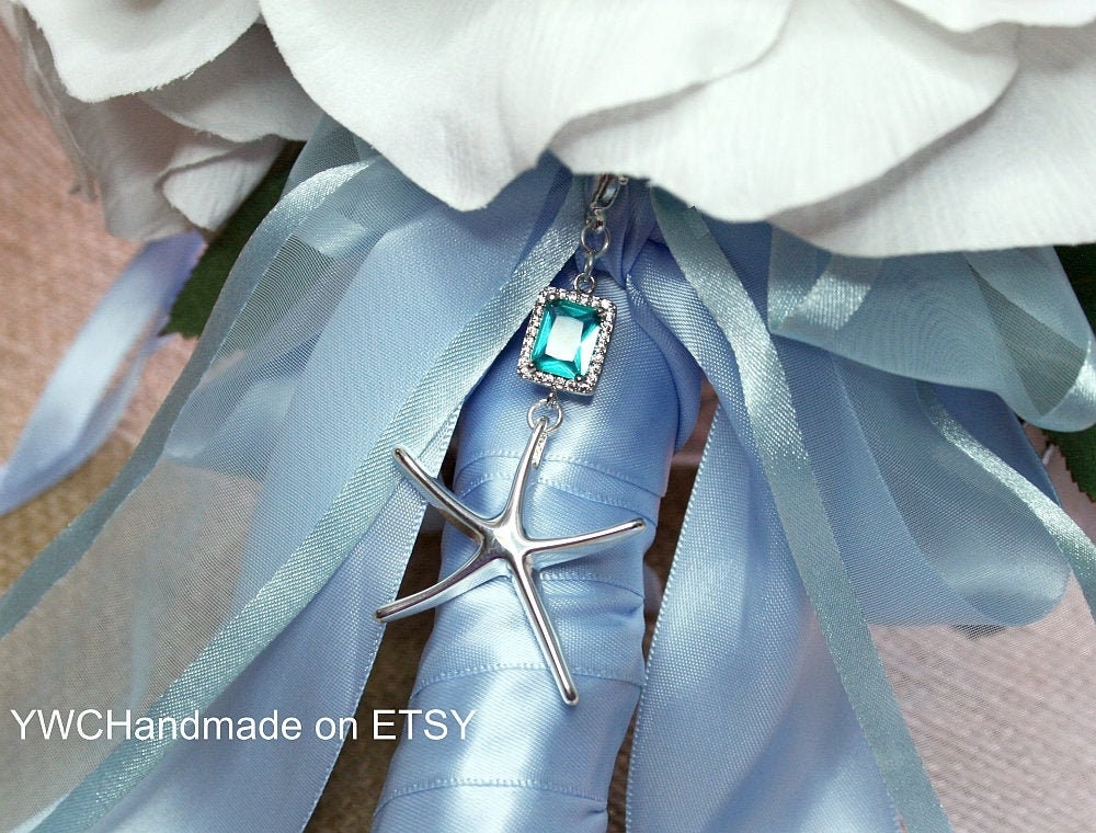 Bouquet Charm, Something Blue, Silver Starfish, Beach Wedding, Gift for…