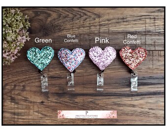 Glitter Heart Badge Reel, ID Badge Reel, Badge Reel, Nurse Badge Reel, Feltie Badge Reel, Interchangeable Badge Reel, Heart Feltie