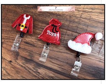 Santa Hat Badge Reel, Santa sweater Badge Reel, Santa Bag Badge Reel, Christmas Badge Reel, Christmas Planner Clip