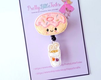 Doughnut and Coffee Badge Reel, ID Badge Reel, Nurse Badge Reel, Feltie Badge Reel,