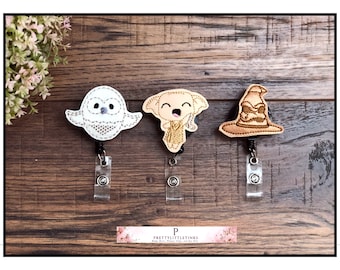 Wizard Owl Badge Reel, Angry Hat Badge Reel, Wizard Elf Badge Reel, Interchangeable Badge Reel, Interchangeable Feltie, Planner Clip