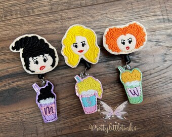 Witches and Drink Badge Reel, Halloween Badge Reel, Witch Badge Reel, Feltie Combo badge reel